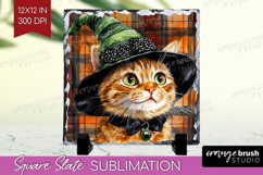 Halloween Cat Slate PNG - Witch Hat Square Slate Sublimation Product Image 1