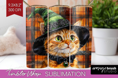 Halloween Cat Tumbler Wrap - Witch Hat Tumbler PNG Product Image 1