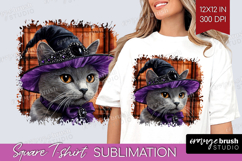 Halloween Cat Square Tshirt Background - Witch Hat PNG Product Image 1