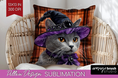 Halloween Cat Pillow Sublimation - Witch Hat Pillow Cover Product Image 1