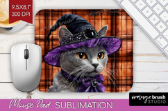 Halloween Cat Mouse Pad Sublimation - Witch Hat Mousepad PNG Product Image 1