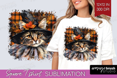 Halloween Cat Square Tshirt Background - Witch Hat PNG Product Image 1