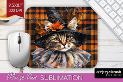 Halloween Cat Mouse Pad Sublimation - Witch Hat Mousepad PNG Product Image 1