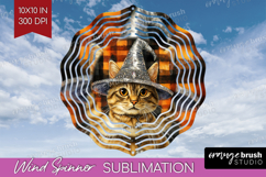 Halloween Cat Wind Spinner Sublimation PNG - Witch Hat Round Product Image 1
