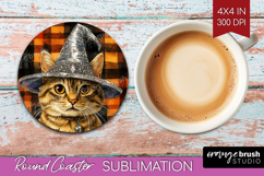 Halloween Cat Round Coaster - Witch Hat Coaster PNG Product Image 1