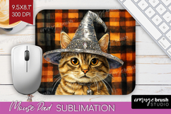 Halloween Cat Mouse Pad Sublimation - Witch Hat Mousepad PNG Product Image 1