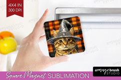 Halloween Cat Magnet Sublimation - Witch Hat Square Magnet Product Image 1
