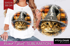 Halloween Cat Round Tshirt Background - Witch Hat PNG Product Image 1