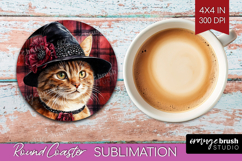 Halloween Cat Round Coaster - Witch Hat Coaster PNG Product Image 1