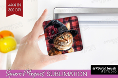 Halloween Cat Magnet Sublimation - Witch Hat Square Magnet Product Image 1