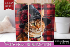 Halloween Cat Tumbler Wrap - Witch Hat Tumbler PNG Product Image 1