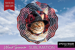 Halloween Cat Wind Spinner Sublimation PNG - Witch Hat Round Product Image 1
