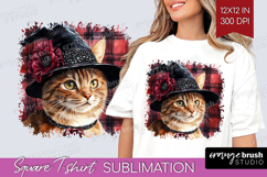 Halloween Cat Square Tshirt Background - Witch Hat PNG Product Image 1