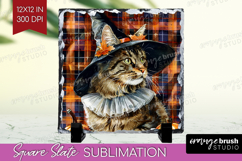 Halloween Cat Slate PNG - Witch Hat Square Slate Sublimation Product Image 1