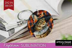 Halloween Cat Keychain PNG - Witch Hat Keychain Sublimation Product Image 1