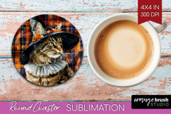 Halloween Cat Round Coaster - Witch Hat Coaster PNG Product Image 1
