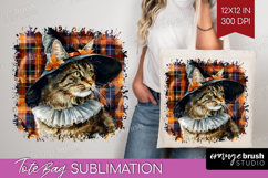 Halloween Cat Tote Bag - Witch Hat Tote Bag PNG Sublimation Product Image 1