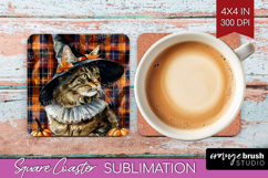 Halloween Cat Square Coaster - Witch Hat Coaster PNG Product Image 1