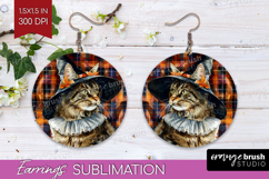 Halloween Cat Round Earrings - Witch Hat PNG Sublimation Product Image 1