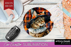 Halloween Cat Car Coaster - Witch Hat Coaster PNG Product Image 1
