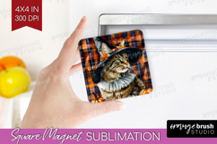Halloween Cat Magnet Sublimation - Witch Hat Square Magnet Product Image 1