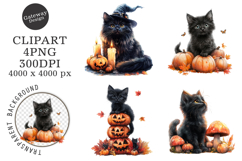 Watercolor Halloween Cat Clipart Product Image 1