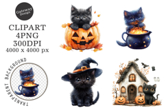 Watercolor Halloween Cat Clipart Product Image 1