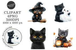 Watercolor Halloween Cat Clipart Product Image 1