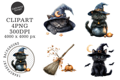 Watercolor Halloween Cat Clipart Product Image 1