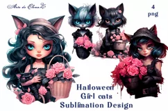 Halloween Black Cat Girl Clipart png Product Image 1