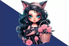 Halloween Black Cat Girl Clipart png Product Image 2