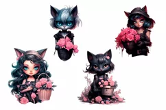 Halloween Black Cat Girl Clipart png Product Image 3