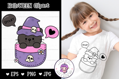 Halloween cat kitten in pocket kawaii clipart spooky night Product Image 1