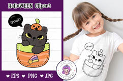 Halloween cat in pocket kawaii kitten and pumpkin clipart Product Image 1