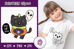 Halloween cat wear pumpkin dress kawaii kitten clipart Product Image 1