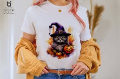 Halloween Cat Pumpkin Watercolor Sublimation PNG Clipart Product Image 3