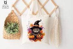 Halloween Cat Pumpkin Watercolor Sublimation PNG Clipart Product Image 7