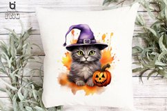 Halloween Cat Pumpkin Watercolor Sublimation PNG Clipart Product Image 8