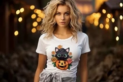 Halloween Cat With Carved Pumpkin Printable PNG Product Image 3