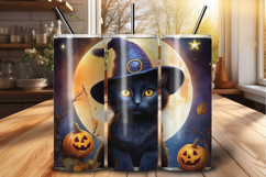 Halloween Cat 20 oz Tumbler Wrap Png, Sublimation Design Product Image 1