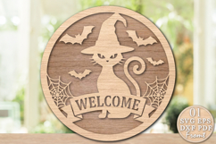 Halloween Cat Welcome Sign Laser Cut Product Image 1