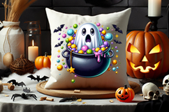 halloween cauldron candy ghost png, ghost with candy clipart, cute halloween sublimation, spooky cauldron ghost png, kawaii halloween candy ghost, halloween sublimation clipart, magical ghost with cauldron, halloween candy design, ghost trick or treat png