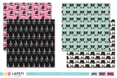 Halloween digital paper featuring bubbling cauldrons and witch legs pattern, soft pastel aesthetic for crafts.