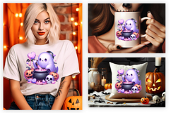 halloween cauldron ghost png, pink ghost pumpkin clipart, pastel halloween sublimation, cute ghost with cauldron, witchy halloween png, kawaii halloween clipart, halloween pink pumpkin png, spooky cute ghost sublimation, cauldron clipart png, pastel goth 