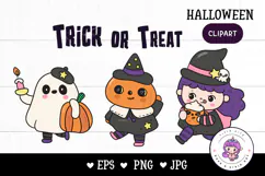 Halloween cartoon trick or treat kawaii cliparts spooky cute Product Image 1