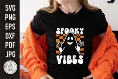 Spooky Vibes SVG design use for funny Halloween shirts, mugs, tumblers, phone cases and more. Checkered ghost svg design also print as small stickers or decals