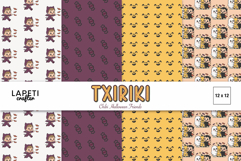 Cute chibi Halloween digital papers with kids in costumes, candy pattern, and pastel backgrounds.