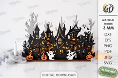 Halloween Haunted Village Stand Laser Cut. Halloween SVG Product Image 1
