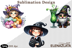 Witch with crow, Halloween Clipart watercolor clipart Product Image 1