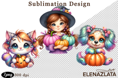 Witch with crow, Halloween Clipart watercolor clipart Product Image 1